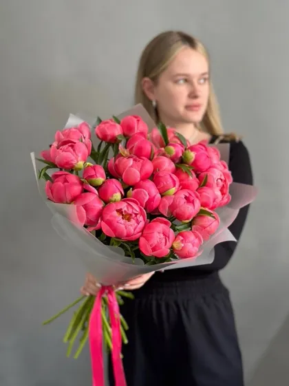 Букет коралловых пионов, 25 шт